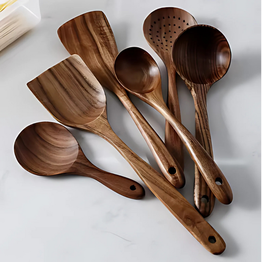 7-Teiliges Teakholz-Kochset